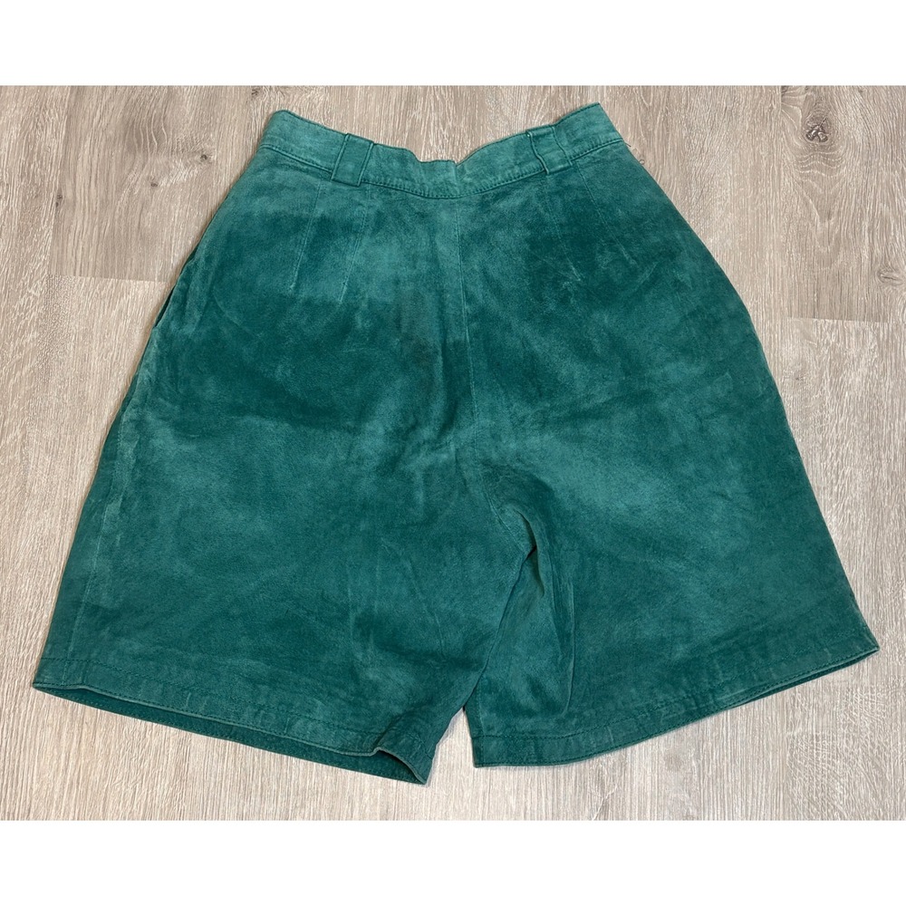 Vintage Casual Corner Teal Green Suede Leather High Waisted Pleated Shorts Sz 8 - Picture 2 of 7